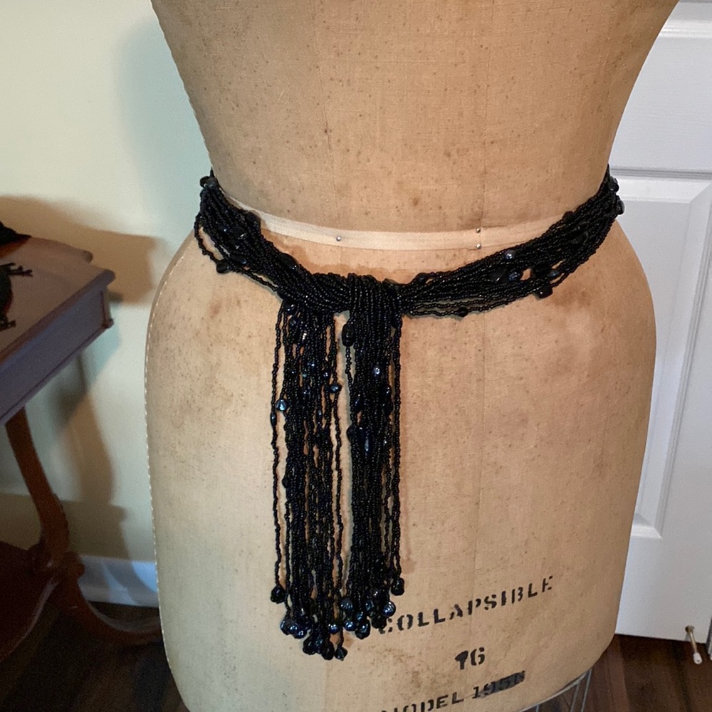Pretty, black, seed bead multi strand belt